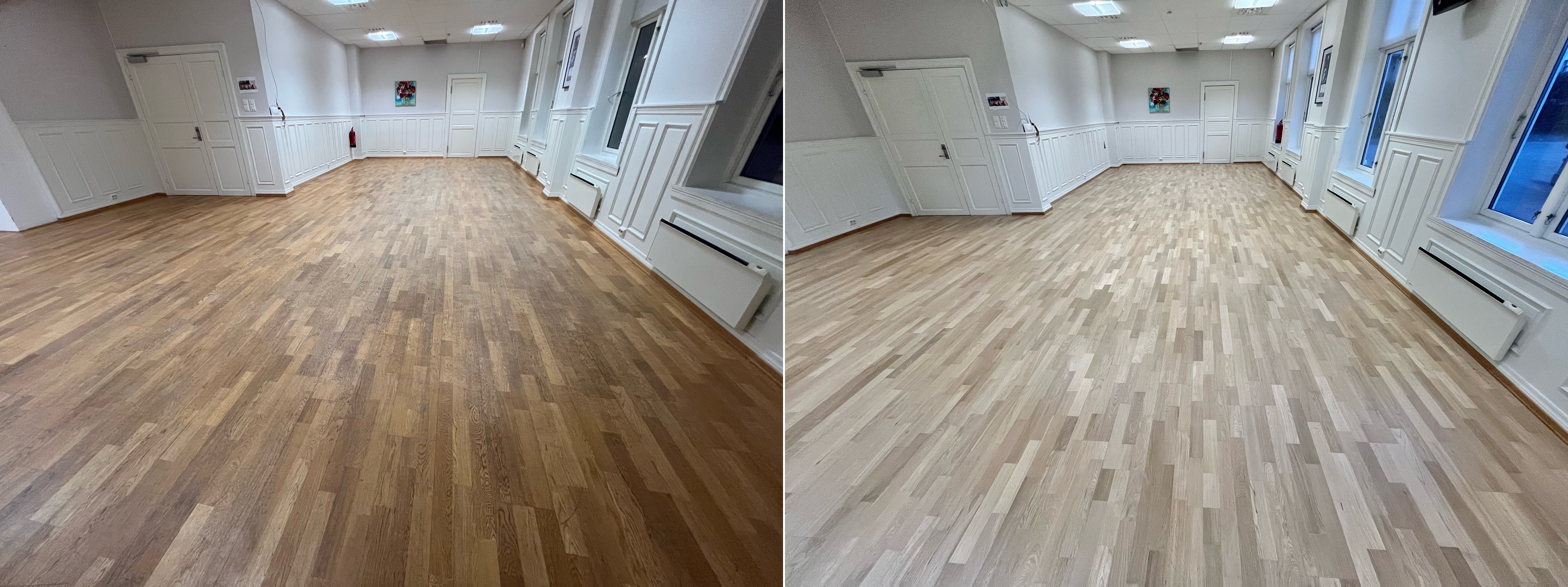Gulvsliping før og etter - kontor